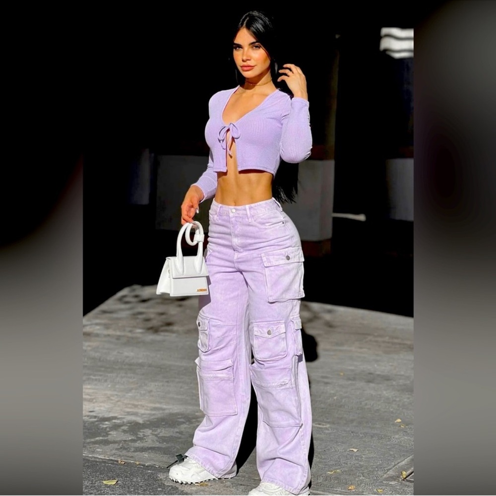 Fashion Nova Lilac Wide Leg Cargo Pants